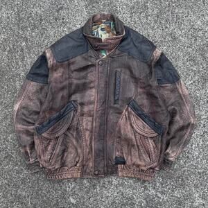 Two Tone Leather Jacket Size L Faded Cracked Vintage Style